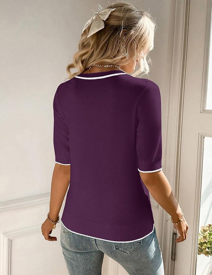 Zeagoo Women Short Sleeve Sweater Summer Crew Neck Dressy Casual Soft Knit Pullover Tops Trendy