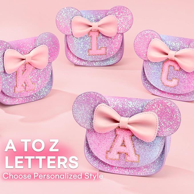 mibasies Toddler Purse Girl Gifts: Girls Birthday Gifts for 3-8 - Toys for Ages 2-4 Girls Mouse Ears Purse, Purple Rainbow, Letter C