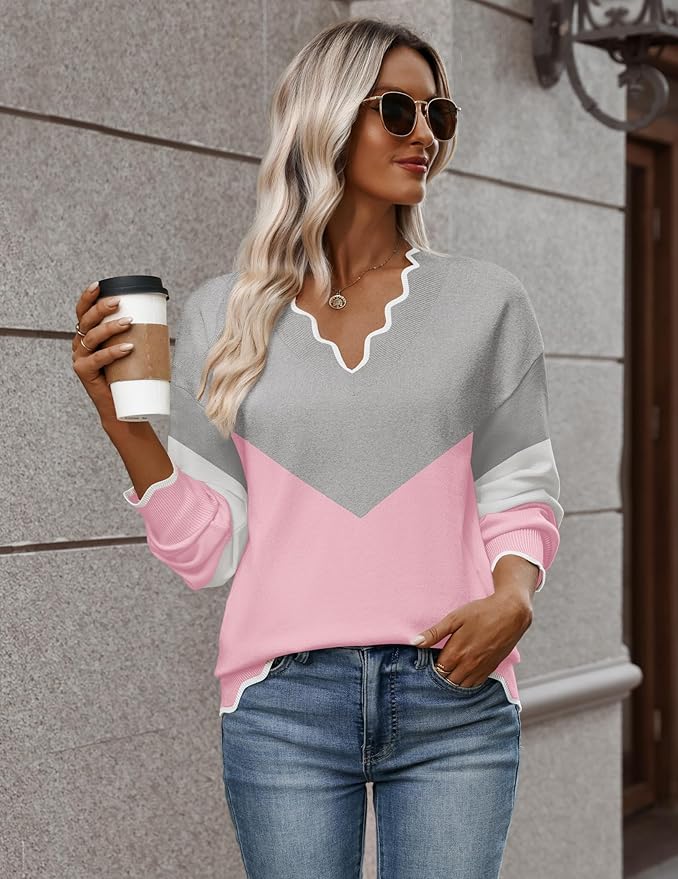 Zeagoo Women's 2026 Fall V Neck Sweater Casual Long Sleeve Lightweight Ribbed Knit Pullover Sweaters Dressy Casual Tops