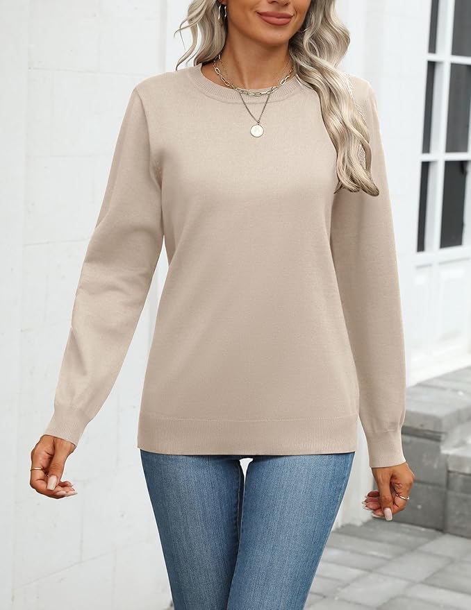 Zeagoo Womens 2026 Fall Sweaters Long Sleeve Tops Classic Crew Neck Pullover Sweaters Loose Dressy Casual Basic Clothes