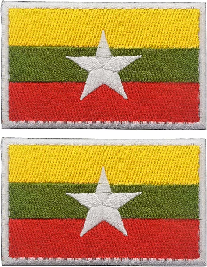 EmWoot 2PCS Myanmar Flag Patch Embroidered Morale Patch Military Tactical Patches Hook and Loop