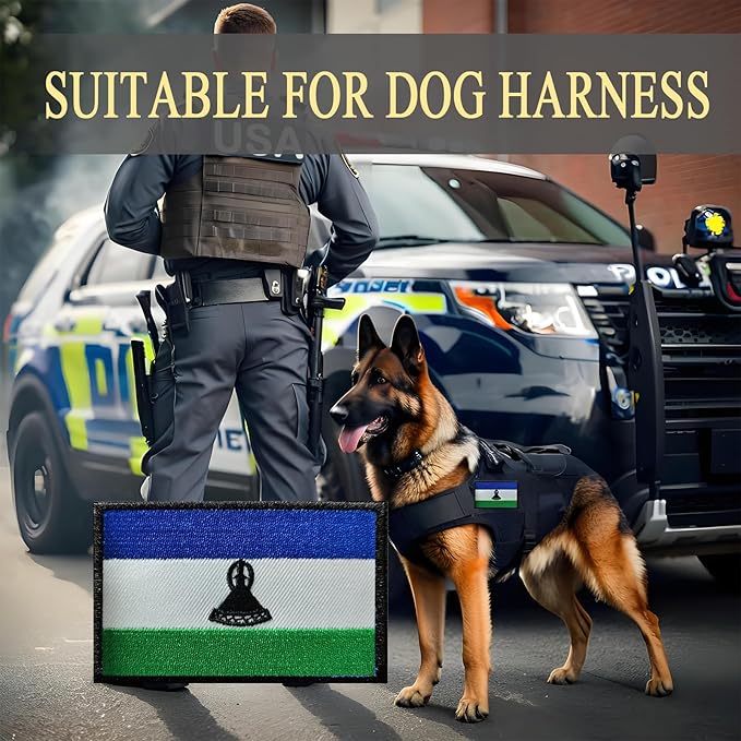 EmWoot 2PCS Lesotho Flag Patch Embroidered Morale Patch Military Tactical Patches Hook and Loop Applique Fastener
