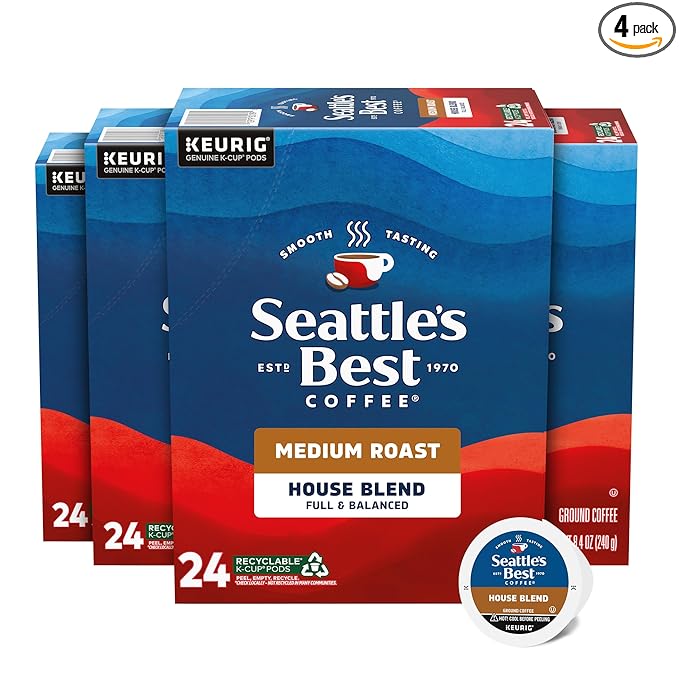 Seattle’s Best Coffee, Medium Roast K-Cup Coffee Pods, House Blend, 100% Arabica, 4 Boxes (96 Pods Total)