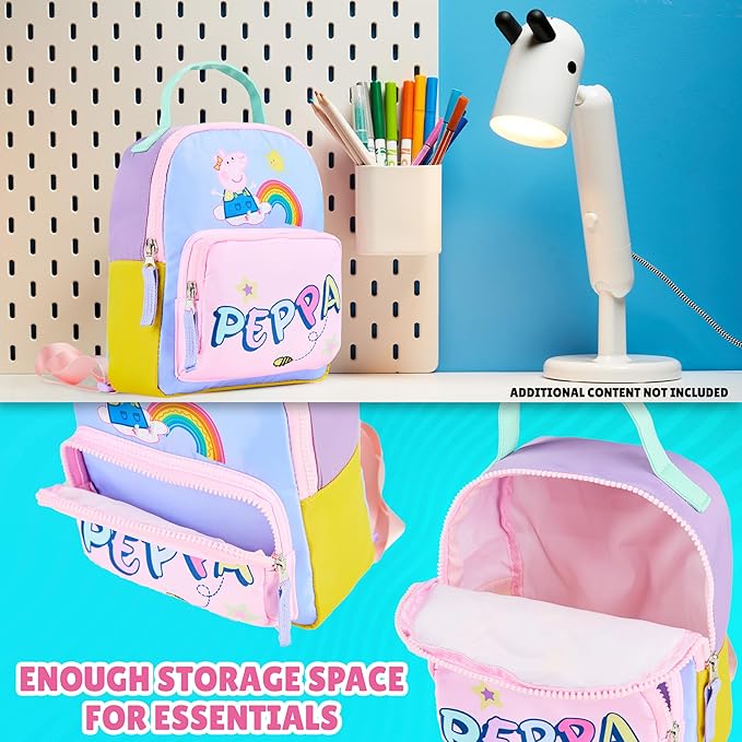 Get Trend Peppa Pig Mini Backpack for Kids Girls Toddlers 9x7” Cute Bag Travel Bag for Daycare Trips Vacation Fashion Gifts for Girls (Multi Peppa Pig)
