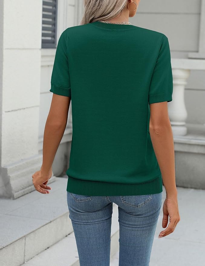 Zeagoo Womens Summer Short Sleeve Tops Crew Neck Lightweight Pullover Sweaters Loose Dressy Casual Blouse Basic Clothes