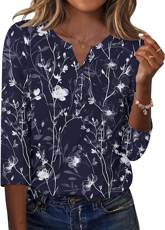 Zeagoo 3/4 Length Sleeve Womens Tops Casual Dressy Summer Blouses Buisness Work Spring Tee Shirts