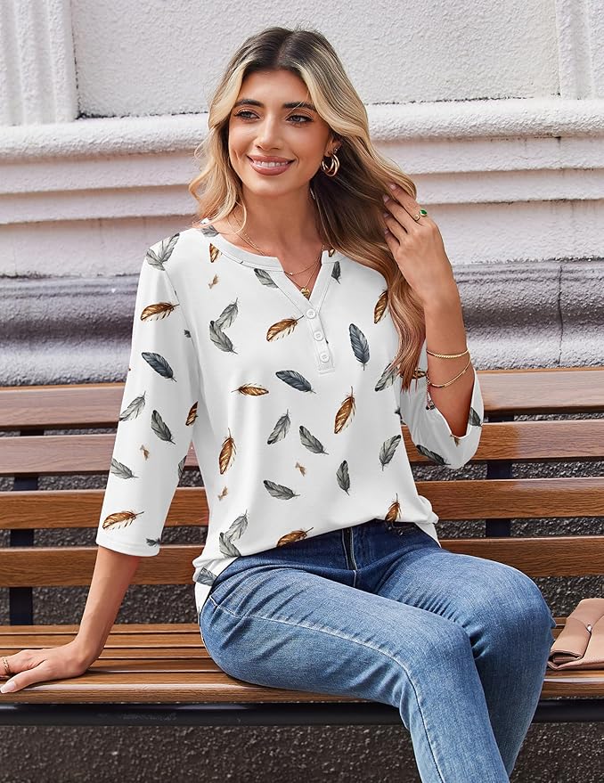 Zeagoo 3/4 Length Sleeve Womens Tops Casual Dressy Summer Blouses Buisness Work Spring Tee Shirts