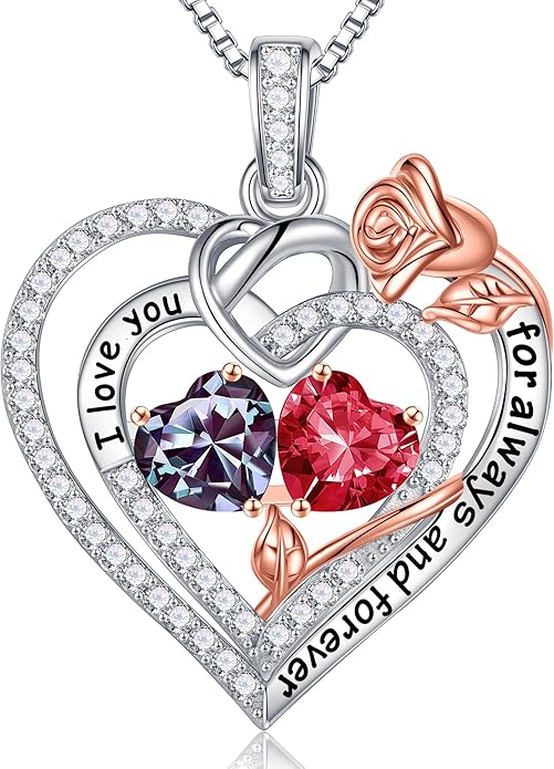 Iefil Valentines Day Gifts for Her - 925 Sterling Silver Double Birthstone Necklace, Anniversary Birthday Gifts for Women, Jewelry Gift for Wife Girlfriend Mom Her