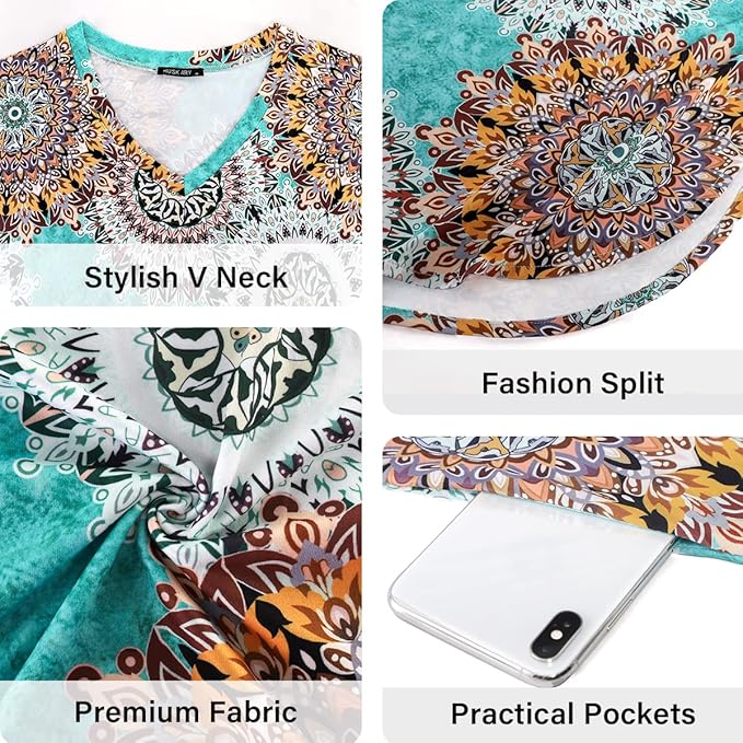 Arolina Women's Summer Maxi Dress Short Sleeve V Neck Casual Loose Long Beach Split Dresses with Pockets
