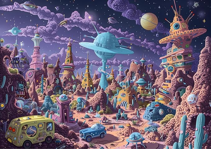 Naturelish Alien Planet Jigsaw Puzzles for Adults 1000 Pieces, Brain Challenging Shaped Puzzle for Game Night Family Friends, Size 26.6 x 19.2, Monsters Purple World