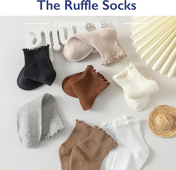Hstyle 6 Pairs of Ruffle Socks Women, Cute Ruffle Ankle Socks