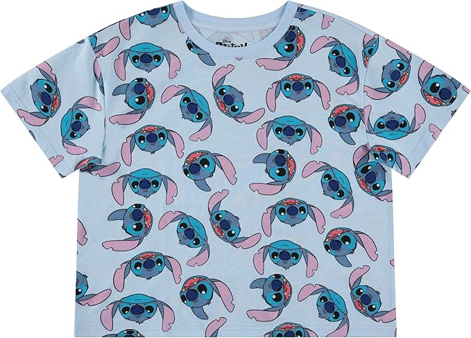 Disney Ladies Lilo and Stitch Shirt - Ladies Classic Lilo and Stitch Tee - Lilo and Stitch Short Sleeve Skimmer Crop Top Tee