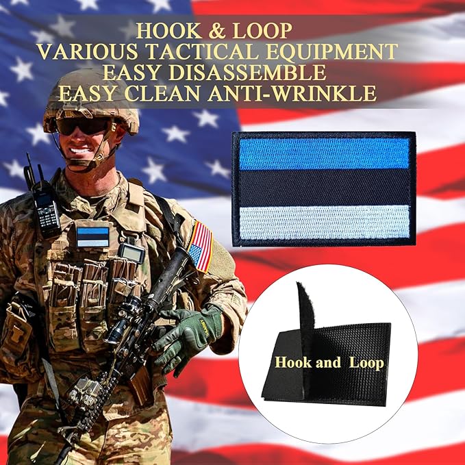 EmWoot 2PCS Estonia Flag Patch Embroidered Morale Patch Military Tactical Patches Hook and Loop