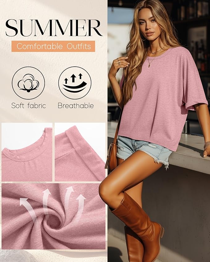Riyiper 3 Pack Women's Oversized T-Shirt Half Sleeve Summer Tees Casual Loose Fit Crew Neck Basic Tops