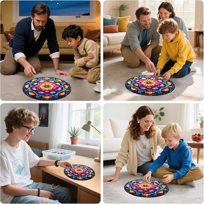 MEATRN Mandala Flowers Wooden Puzzles for Adults - 500 Pcs, 16.5x16.5 in, Fun Educational Wood Jigsaw Puzzle, Relaxing Wood Puzzle Game for Family & Friends Birthday Gift