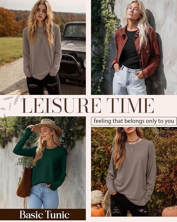 Huukeay 3 Pack Women's Long Sleeve Shirts with Thumb Holes, Cotton Casual Crew Neck Tunic Tops Fall Loose Y2k Trendy Outfits