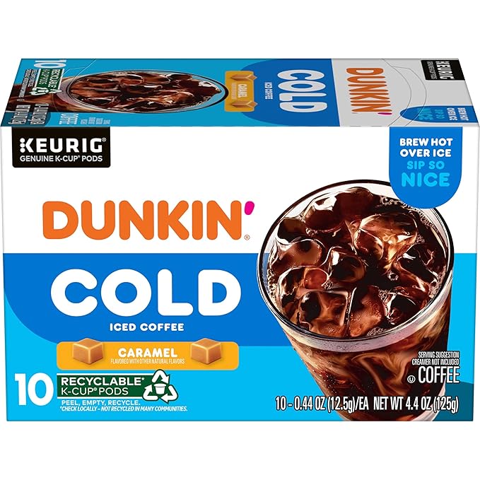 Dunkin' Cold Caramel Flavored Coffee, 10 Keurig K-Cup Pods