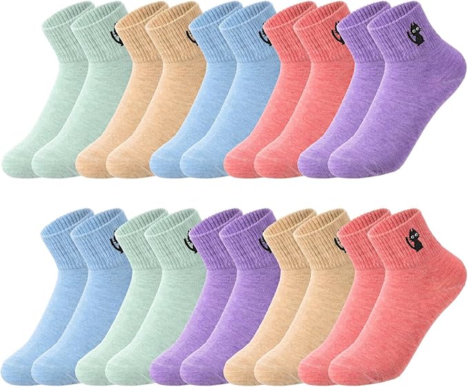 Eurzom 10 Pairs Socks Womens Crew Elastic Ankle Length Cotton Socks Aesthetic Cute Lightweight Low Cut Gifts for Women