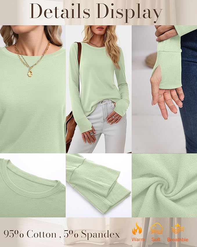 Huukeay 3 Pack Women's Long Sleeve Shirts with Thumb Holes, Cotton Casual Crew Neck Tunic Tops Fall Loose Y2k Trendy Outfits