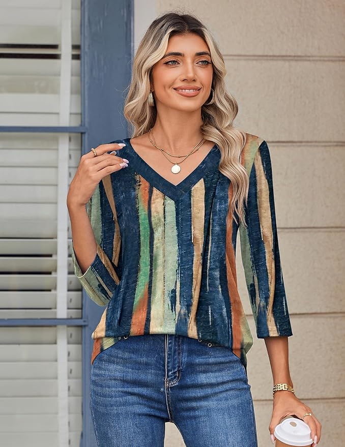 Zeagoo 3/4 Length Sleeve Womens Tops V Neck Shirt Dressy Casual Blouse Basic Tshirts 2026 Fashion Clothing S-2XL