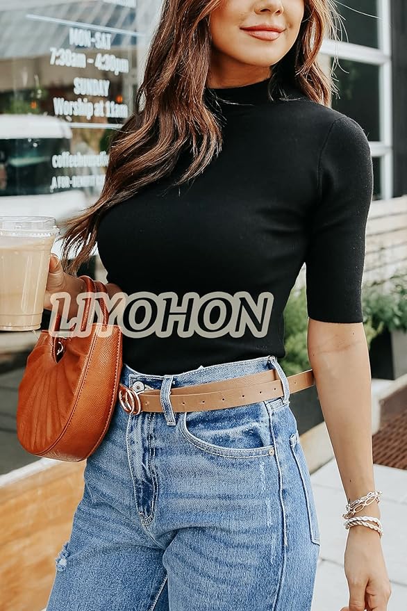 LIYOHON Womens Tops Dressy Casual Mock Turtleneck Business Short Sleeve T Shirts Going Out Tops 2026