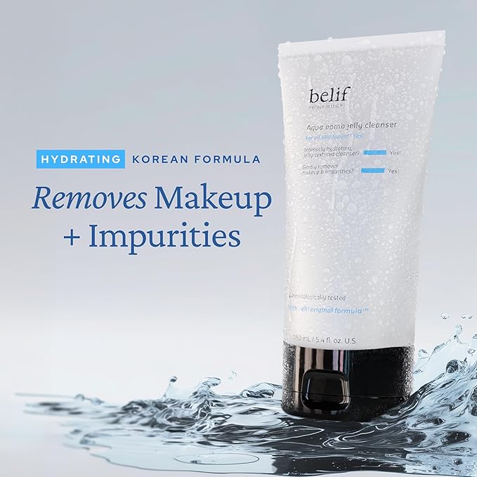 belif Jelly Hydrating Deep Cleanser – Low pH Mild & Gentle Gel-to-Foam Face Wash for Daily Deep Pore Cleansing, Hydrating and Refreshing for All Skin Types, Korean Skincare, (5.4 fl.oz., New Formula)