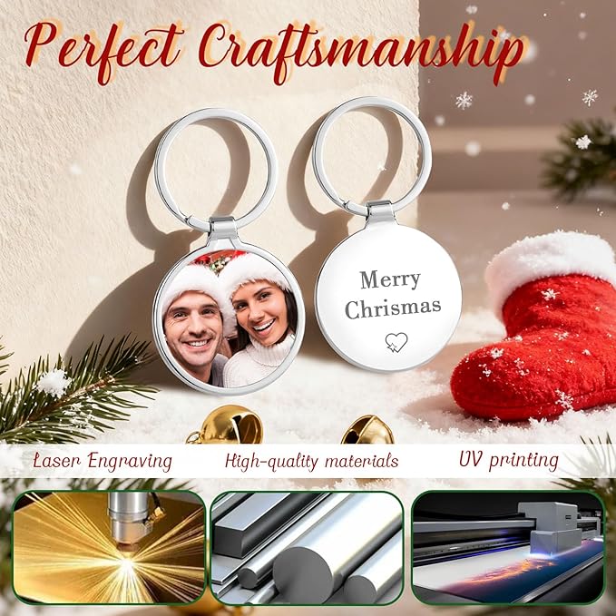 RSQGT Personalized Custom Keychain with Picture - Double Sided Engraving Photo Text Customized Key Chains for Men Boyfriend