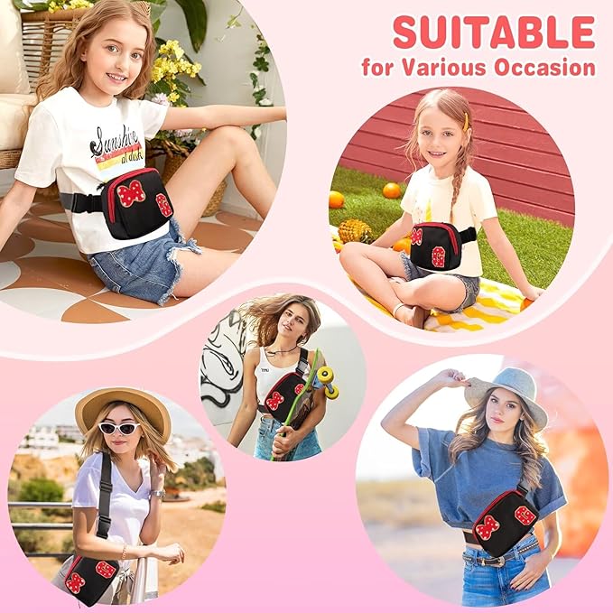 Initial Letter Bow Mouse-Ear Fanny Pack for Teen Girls,Cute Chenille Belt Bag Crossbody Travel Waist Pack for Women&Kids,Personalized Gift for Theme Park,School & Travel, Birthday Christmas(G)