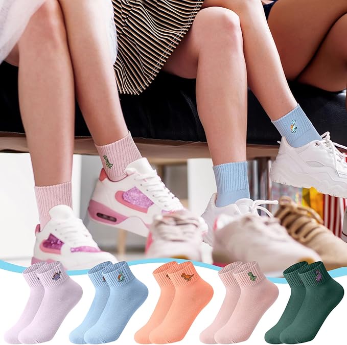 Eurzom 10 Pairs Socks Womens Crew Elastic Ankle Length Cotton Socks Aesthetic Cute Lightweight Low Cut Gifts for Women