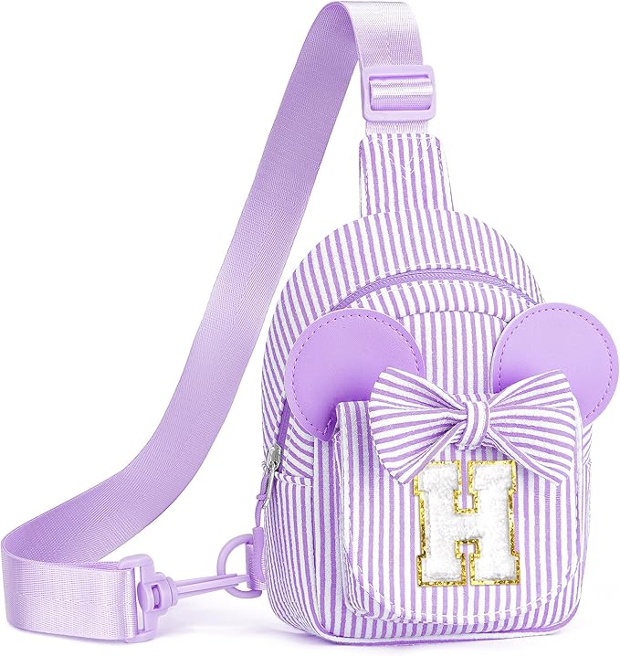 QLOVEA Sling Bag for Kids, Personalized Birthday Gifts for Kid Girl, Small Crossbody Fanny Packs for Girls Kids, Initial Small Belt Sling Bags for Girl Kid Daughter Granddaughter(Purple H)