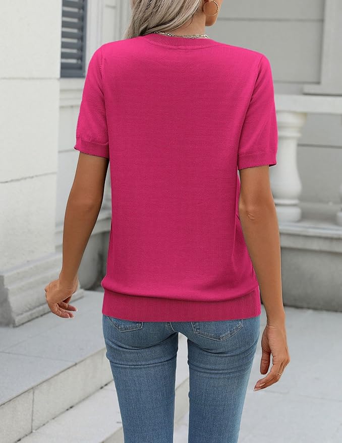 Zeagoo Womens Summer Short Sleeve Tops Crew Neck Lightweight Pullover Sweaters Loose Dressy Casual Blouse Basic Clothes