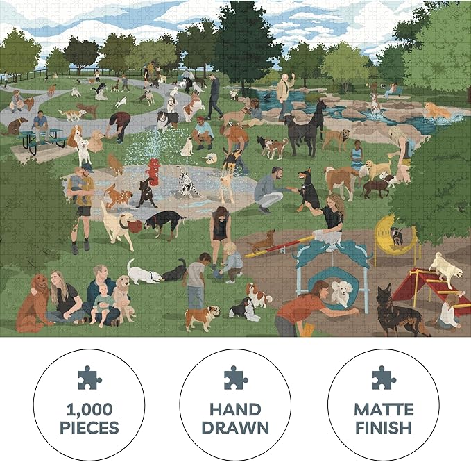 Theo's Puzzles 1000 Piece Puzzle for Adults, Dog Park Puzzles - Smooth Edged, High Resolution Puzzle; Matte Finished, Zero Dust Jigsaw Puzzle Animal Puzzle