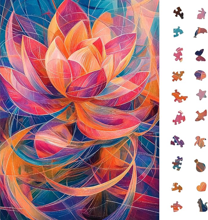 Naturelish 1000 Piece Jigsaw Puzzle for Adults, Abstract Lotus Flower Artwork with Matte Finish, Color-Coded Back for Easy Sorting, Vibrant Art Puzzle for Adults, 19.25 x 26.65 in
