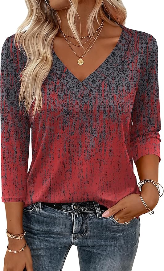 Zeagoo 3/4 Length Sleeve Womens Tops V Neck Shirt Dressy Casual Blouse Basic Tshirts 2026 Fashion Clothing S-2XL
