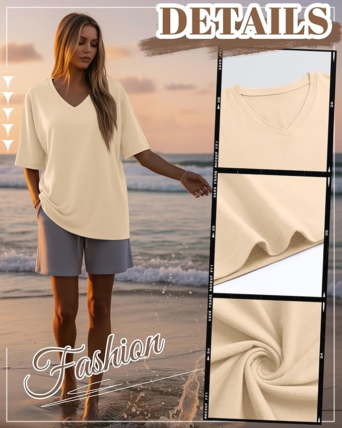 Huukeay Women's Cotton Oversized T Shirts 3 Pack V Neck Loose Fit Half Sleeve Tops Baggy Casual Summer Gym Workout Tees 2026