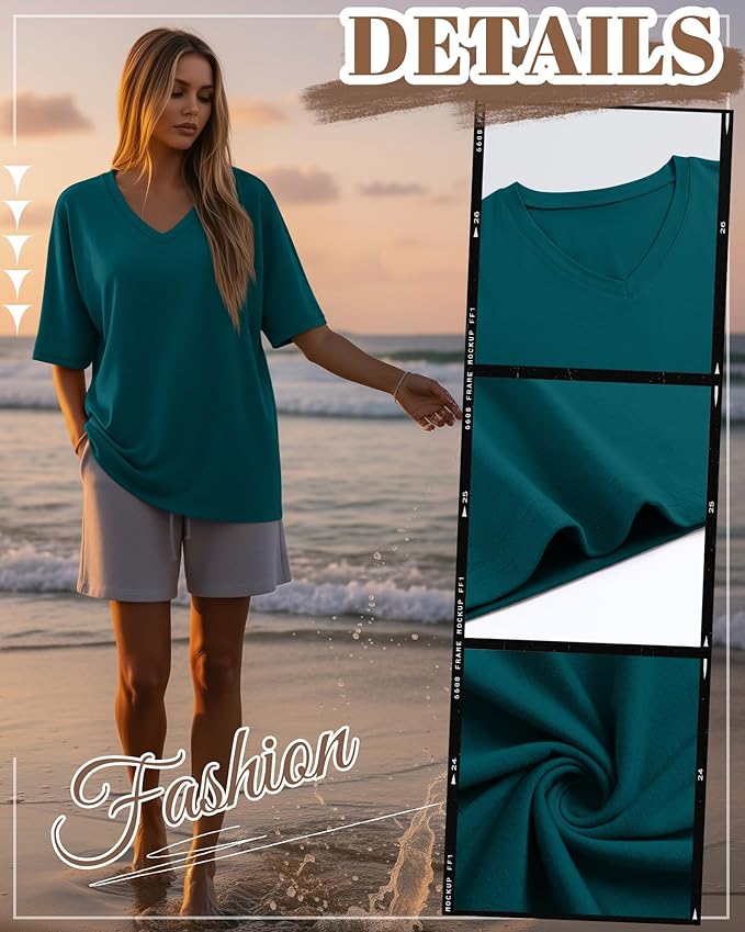 Huukeay Women's Cotton Oversized T Shirts 3 Pack V Neck Loose Fit Half Sleeve Tops Baggy Casual Summer Gym Workout Tees 2026