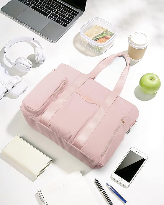 Teacher Tote Bag for Work with 10 Pockets, 15.6" Laptop Water-Resistant Bag with Crossbody Strap for Women, College
