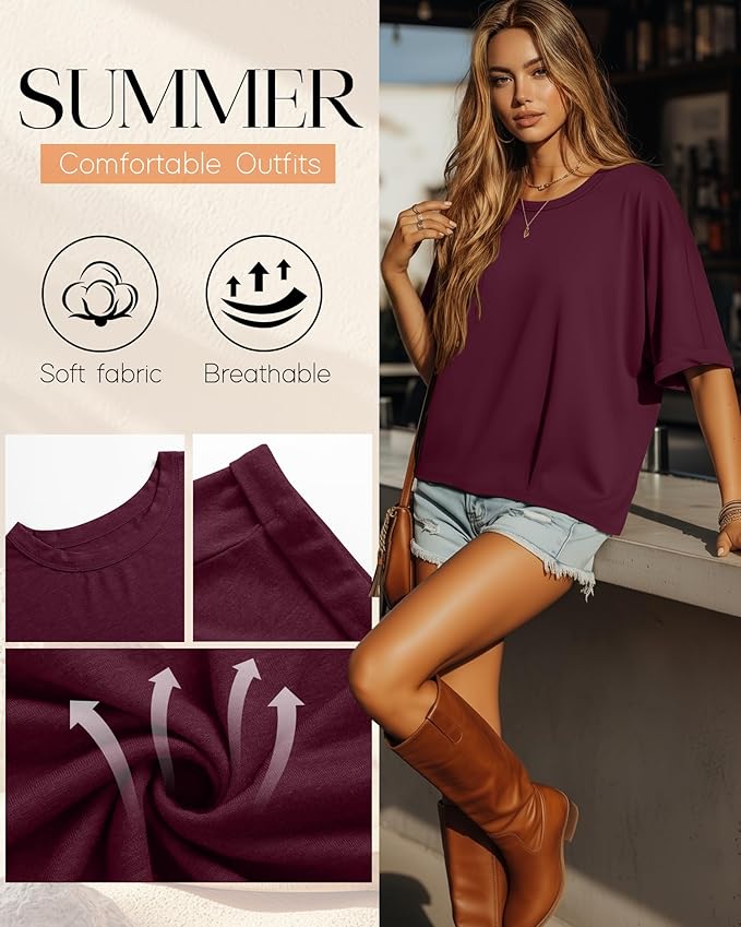 Riyiper 3 Pack Women's Oversized T-Shirt Half Sleeve Summer Tees Casual Loose Fit Crew Neck Basic Tops