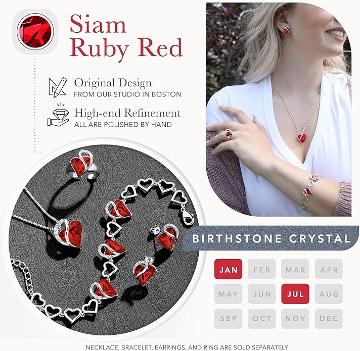 Leafael Infinity love Heart Birthstone Stud Earrings for Women, Valentine's Day Gifts for Mom, Wife, and Her, Silver Plated Birthday Jewelry