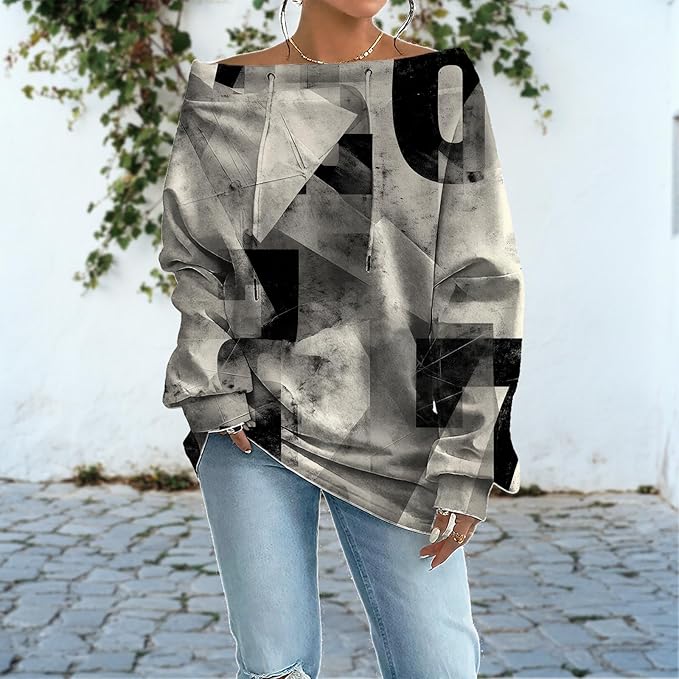 Womens Sweatshirts Floral Print Sexy Off The Shoulder T Shirts Oversized Long Sleeve Pullover Fall Tops