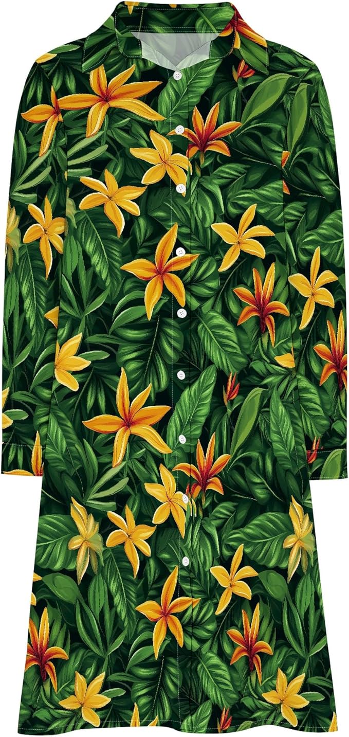 Shirt Dresses for Women 2025 Summer Long Sleeve Casual Plus Size Floral Printed Beach Vacation Dress with Pockets