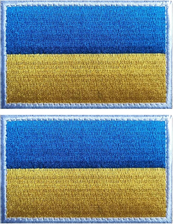 EmWoot 2PCS Ukraine Ukrainian Flag Patch Embroidered Morale Patch Hook and Loop(White Border)