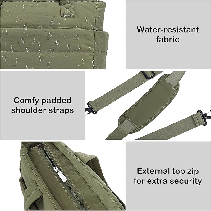 AOCINA Puffer Tote Bag for Women Quilted Work Bag Nurse Bags Women's Shoulder Handbags for Travel Gym Gifts Laptop Purse