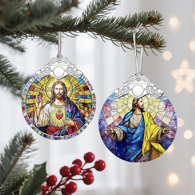 Jesus Christ Stained Glass Ornament, Christmas Ornament, Christmas Tree Decoration, Christian Religious Decor, Easter Resurrection Gift, Gift for Christian, Religious Gift