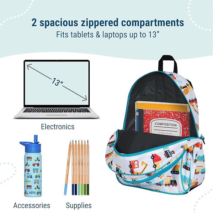 Wildkin 15-inch Kids Backpack – Durable, Padded, Adjustable for School & Travel - Modern Construction