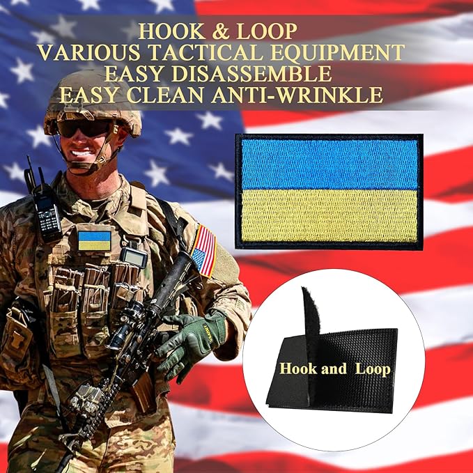 EmWoot 2PCS Ukraine Flag Patch Embroidered Morale Patch Military Tactical Patches Hook and Loop(Black Border)