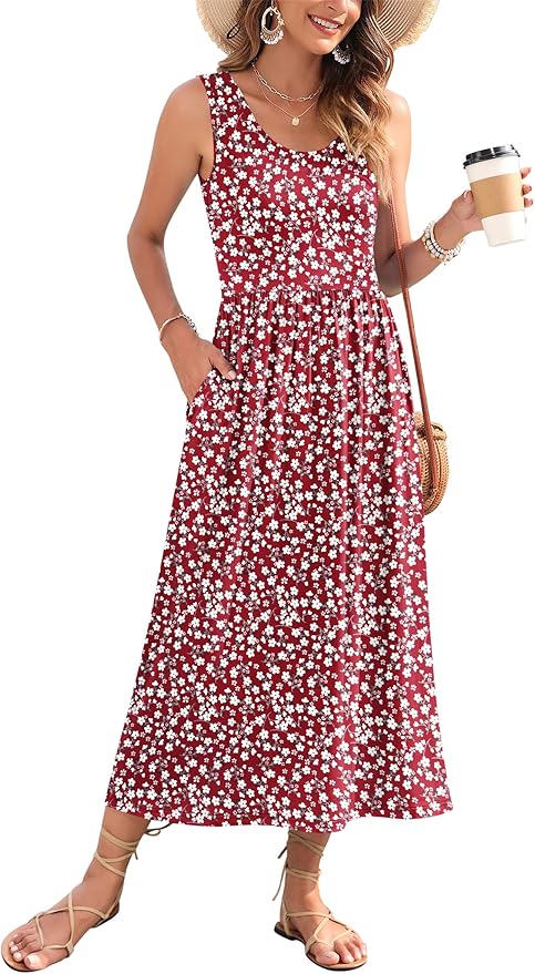 WNEEDU Women's Summer Maxi Dress 2026 Casual Sleeveless Hawaiian Sundress Tropical Long Dress Beach Vacation Outfit
