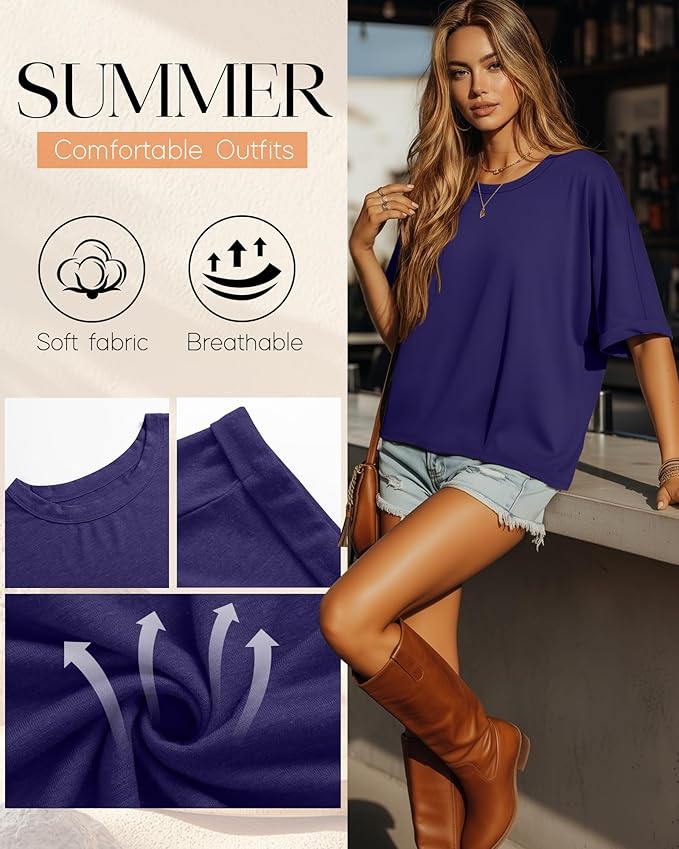 Riyiper 3 Pack Women's Oversized T-Shirt Half Sleeve Summer Tees Casual Loose Fit Crew Neck Basic Tops