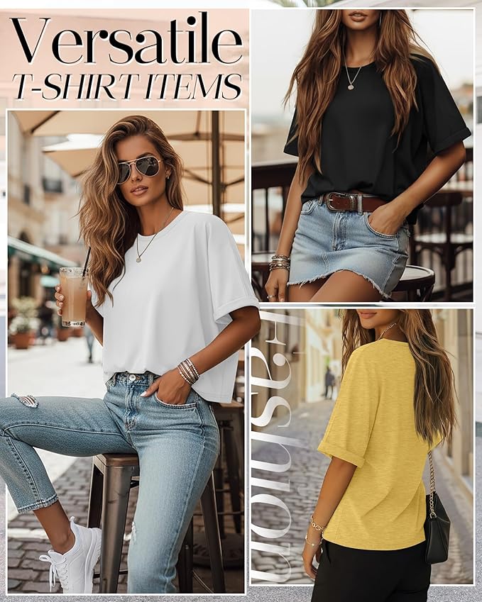 Riyiper 3 Pack Women's Oversized T-Shirt Half Sleeve Summer Tees Casual Loose Fit Crew Neck Basic Tops