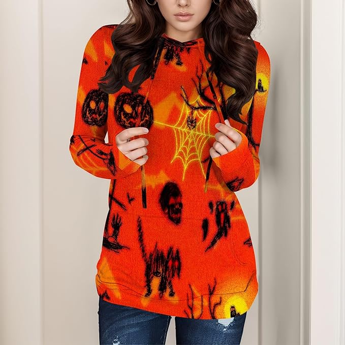domirica Halloween Womens Pullover Sweatshirts Trendy Drawstring Fall Sweatshirt Halloween Best Gift For Wife And Daughter